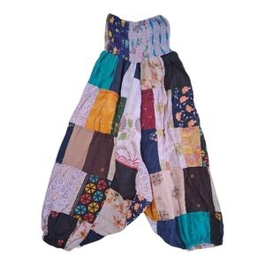 Vintage Handcrafted Tribe Azure Boho Cotton Patchwork Harem Pants L/XL